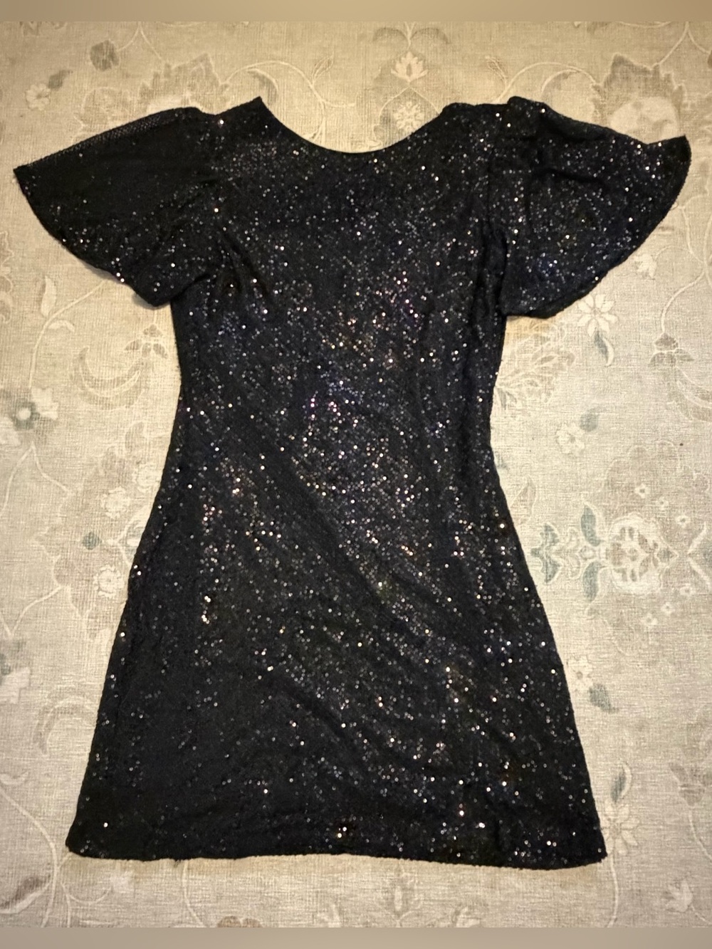 ASTR The Label Black Sequin Party Dress Flutter Sleeves Women's Large